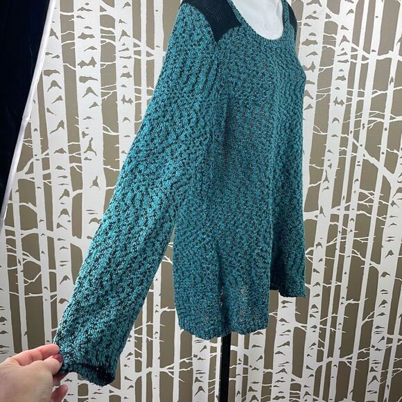 Teal & Black Tie Back Sweater Plus sz 1 - Picture 5 of 11